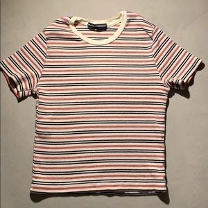 Brandy Melville Cream Navy Red Stripe Ribbed Tee